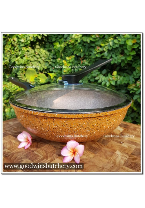 WOK 30cm 2.2kg ORANGE with glass-lid all die casting non-stick marble coated Yeobo Korea
